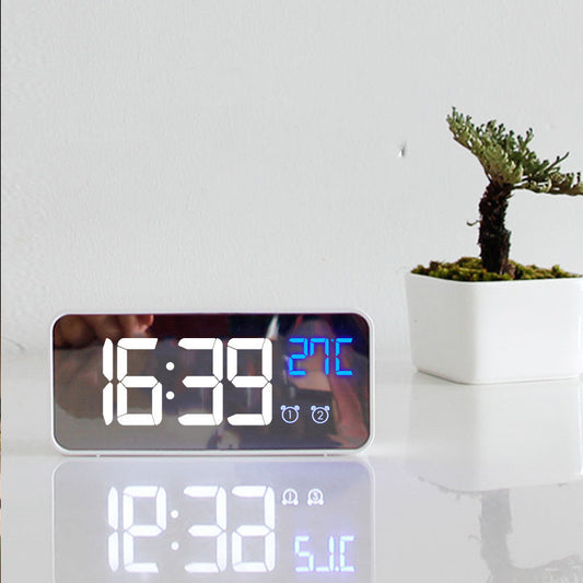 Electronic Mirror Clock – LED Display, Alarm, Temp & Date