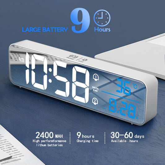 Electronic Mirror Clock – LED Display, Alarm, Temp & Date